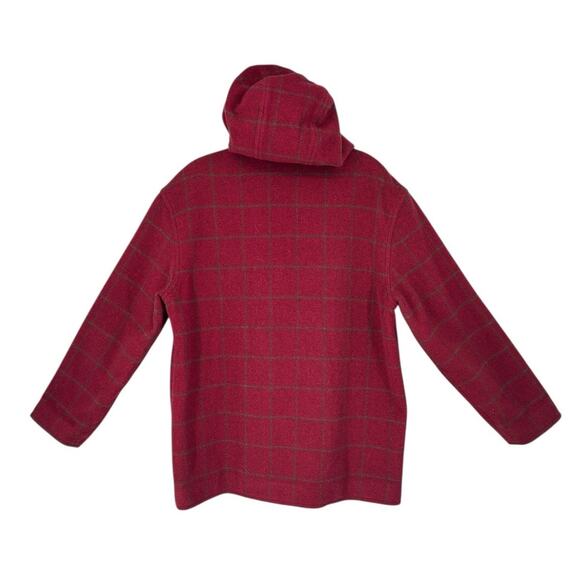 Vintage LL Bean Wool Blend Chore Coat Womens Windowpane Check Medium Hooded - Picture 4 of 11